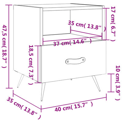 vidaXL Κομοδίνο Καφέ Δρυς 40 x 35 x 47,5 εκ. από Επεξεργ. Ξύλο