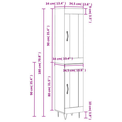 vidaXL Ντουλάπι Μαύρο 34,5 x 34 x 180 εκ. από Επεξεργασμένο Ξύλο