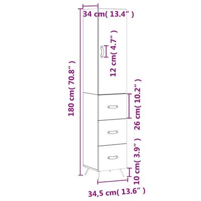 vidaXL Ντουλάπι Μαύρο 34,5 x 34 x 180 εκ. από Επεξεργασμένο Ξύλο