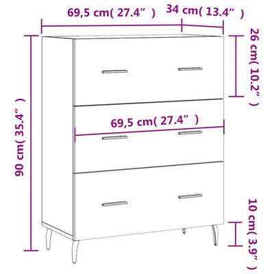 vidaXL Ντουλάπι Γκρι Σκυροδέματος 69,5x34x90 εκ. Επεξεργασμένο Ξύλο