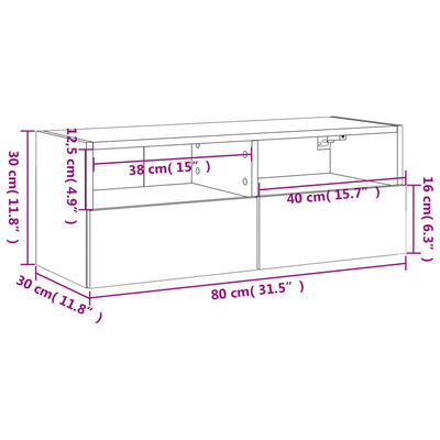 vidaXL Έπιπλο Τοίχου Τηλεόρασης Μαύρο 80 x 30 x 30 εκ. από Επεξ. Ξύλο