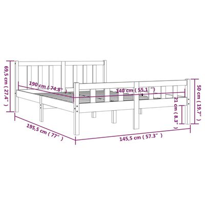 vidaXL Πλαίσιο Κρεβατιού Καφέ Μελί 140 x 190 εκ. από Μασίφ Ξύλο