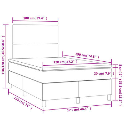 vidaXL Κρεβάτι Boxspring με Στρώμα & LED Αν.Γκρι 120x190εκ. Υφασμάτινο