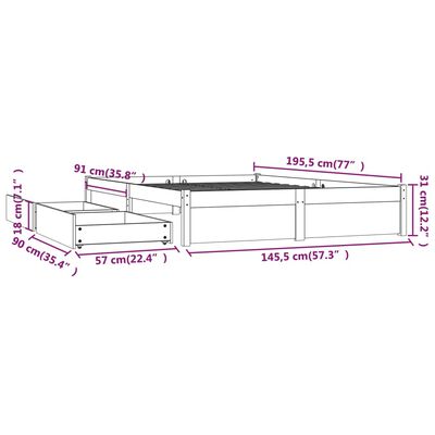 vidaXL Πλαίσιο Κρεβατιού Με Συρτάρια Λευκό 140 x 190 εκ.