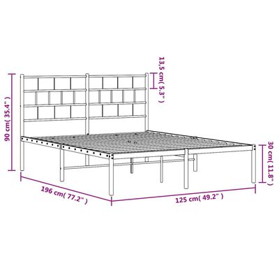 vidaXL Πλαίσιο Κρεβατιού με Κεφαλάρι Μαύρο 120 x 190 εκ. Μεταλλικό