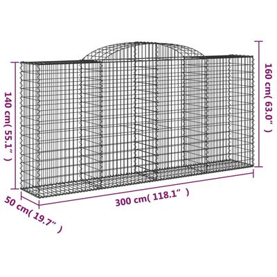 vidaXL Συρματοκιβώτια Τοξωτά 5 τεμ. 300x50x140/160 εκ. Γαλβαν. Ατσάλι