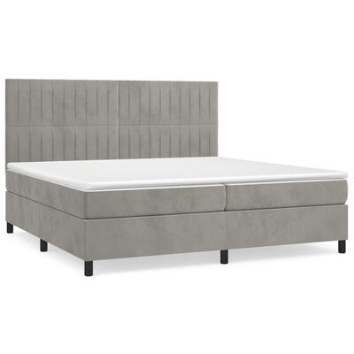 vidaXL Κρεβάτι Boxspring με Στρώμα Ανοιχτό Γκρι 200x200 εκ. Βελούδινο