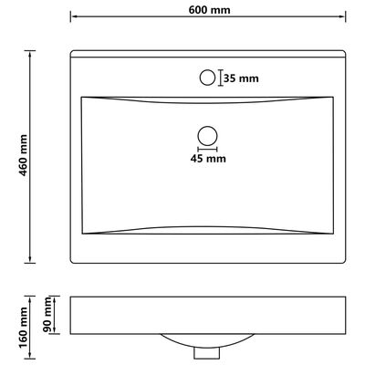 vidaXL Νιπτήρας με Οπή Βρύσης Μαύρο Ματ 60 x 46 εκ. Κεραμικός