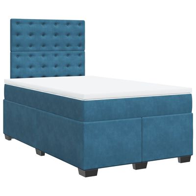 vidaXL Κρεβάτι Boxspring με Στρώμα Μπλε 120x190 εκ. Βελούδινο