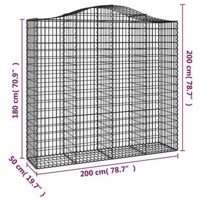 vidaXL Συρματοκιβώτια Τοξωτά 25 τεμ. 200x50x180/200 εκ. Γαλβαν. Ατσάλι