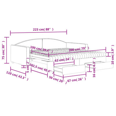 vidaXL Καναπές Κρεβάτι Συρόμενος Αν. Γκρι 100x200 εκ Ύφασμα & Συρτάρια