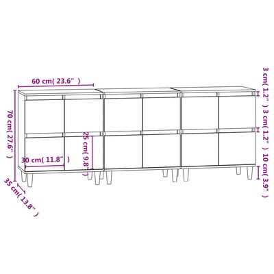 vidaXL Ντουλάπια 3 τεμ. Καπνιστή Δρυς 60x35x70 εκ. Επεξεργασμένο Ξύλο