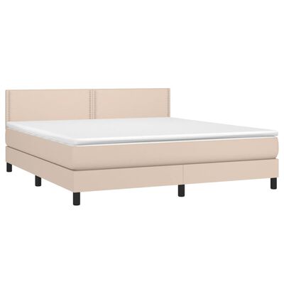 vidaXL Κρεβάτι Boxspring με Στρώμα Καπουτσίνο 160x200εκ.από Συνθ.Δέρμα