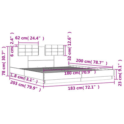 vidaXL Πλαίσιο Κρεβατιού με Κεφαλάρι Γκρι Sonoma 180x200εκ. Επεξ. Ξύλο