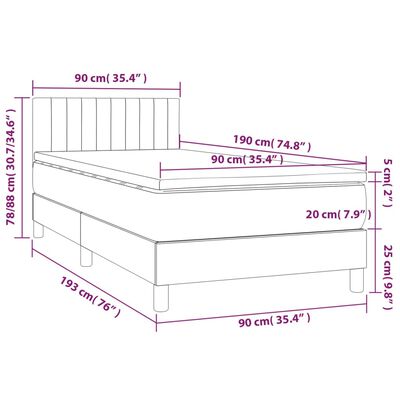 vidaXL Κρεβάτι Boxspring με Στρώμα & LED Μαύρο 90x190 εκ. Βελούδινο