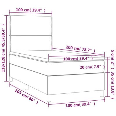 vidaXL Κρεβάτι Boxspring με Στρώμα & LED Κρεμ 100x200 εκ. Υφασμάτινο