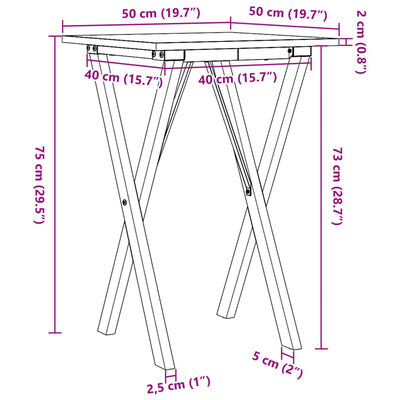 vidaXL Τραπέζι Τραπεζαρίας Πλαίσιο Χ50x50x75εκ Μασίφ Πεύκο/Χυτοσίδηρος