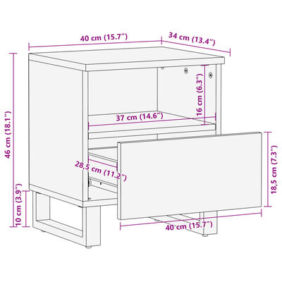 vidaXL Κομοδίνο 40 x 34 x 46 εκ. από Μασίφ Ξεβαμμένο Ξύλο Μάνγκο