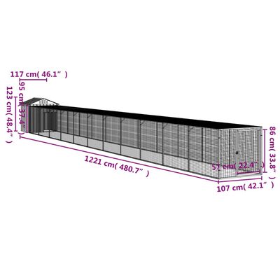 vidaXL Κοτέτσι με Περίβολο Αν. Γκρι 117x1221x123 εκ, Γαλβαν. Ατσάλι