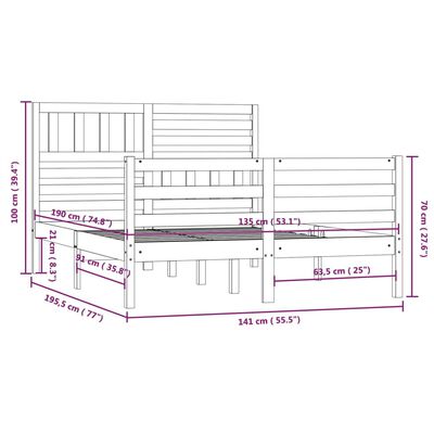 vidaXL Πλαίσιο Κρεβατιού 135 x 190 εκ. από Μασίφ Ξύλο Double