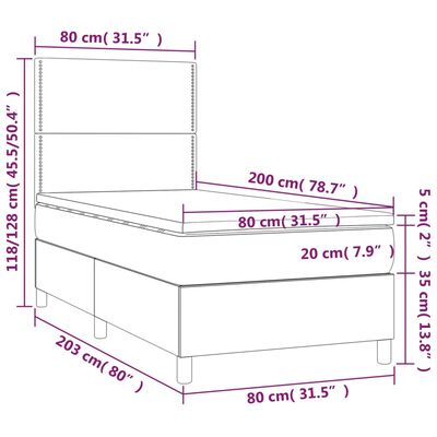 vidaXL Κρεβάτι Boxspring με Στρώμα & LED Σκ. Πράσινο 80x200 εκ Βελούδο