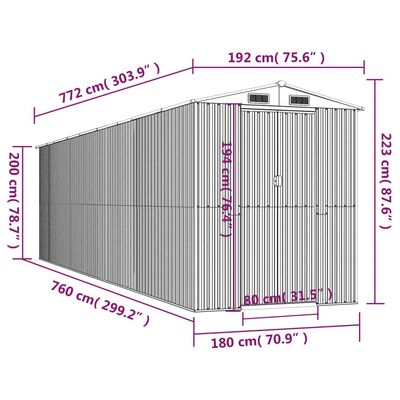 vidaXL Αποθήκη Κήπου Σκούρο καφέ 192x772x223 εκ. Γαλβανισμένο Ατσάλι