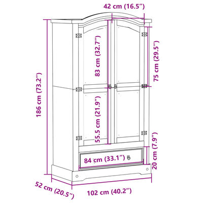 vidaXL Ντουλάπα Corona Λευκό 102x52x186 εκ. από Μασίφ Ξύλο Πεύκου