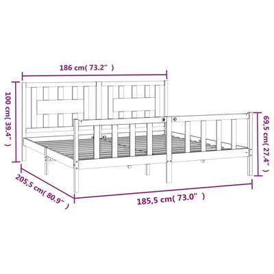 vidaXL Πλαίσιο Κρεβατιού Κεφαλάρι Μαύρο 180x200εκ ΜασίφΠεύκο SuperKing