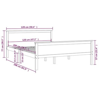 vidaXL Πλαίσιο Κρεβατιού 120 x 200 εκ. από Μασίφ Ξύλο Πεύκου