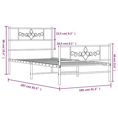 vidaXL Πλαίσιο Κρεβατιού με Κεφαλάρι&Ποδαρικό Μαύρο 100x200εκ. Μέταλλο