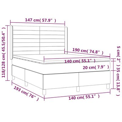 vidaXL Κρεβάτι Boxspring με Στρώμα Μαύρο 140x190 εκ. Βελούδινο