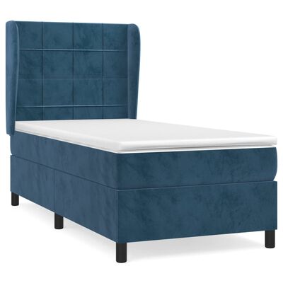 vidaXL Κρεβάτι Boxspring με Στρώμα Σκούρο Μπλε 90x190 εκ. Βελούδινο