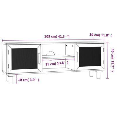 vidaXL Έπιπλο Τηλεόρασης Λευκό 105x30x40 εκ Μασίφ Πεύκο & Φυσικό Ρατάν