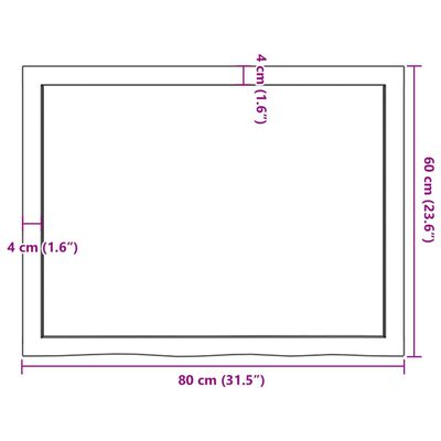 vidaXL Επιφάνεια Τραπεζιού 80x60x(2-6) εκ Ακατέργαστο Μασίφ Ξύλο Δρυός