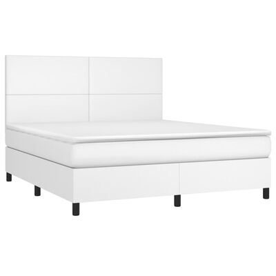 vidaXL Κρεβάτι Boxspring με Στρώμα & LED Λευκό 160x200 εκ. Συνθ. Δέρμα