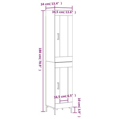 vidaXL Μπουφές Sonoma Γκρι 34,5 x 34 x 180 εκ. από Επεξεργασμένο Ξύλο