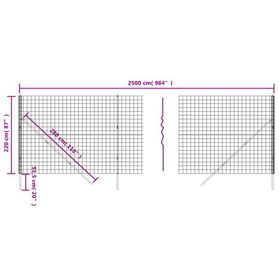 vidaXL Συρματόπλεγμα Περίφραξης Ανθρακί 2,2x25 μ. Γαλβανισμένο Ατσάλι