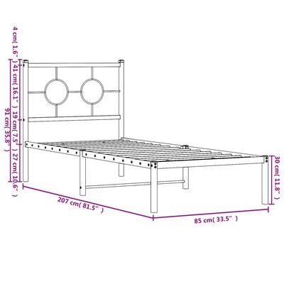 vidaXL Πλαίσιο Κρεβατιού με Κεφαλάρι Μαύρο 80 x 200 εκ. Μεταλλικό