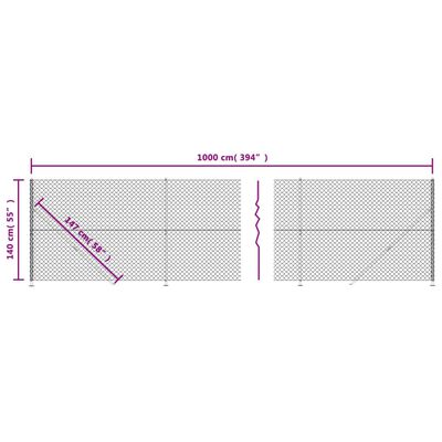 vidaXL Συρματόπλεγμα Περίφραξης Ανθρακί 1,4 x 10 μ. με Βάσεις Φλάντζα