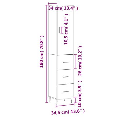 vidaXL Ντουλάπι Καφέ Δρυς 34,5 x 34 x 180 εκ. από Επεξεργασμένο Ξύλο