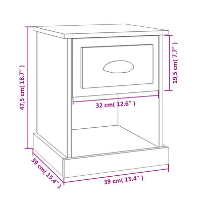 vidaXL Κομοδίνα 2 τεμ. Γκρι Σκυροδέματος 39x39x47,5 εκ. Επεξεργ. Ξύλο