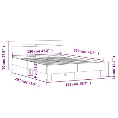 vidaXL Πλαίσιο Κρεβατιού με Κεφαλάρι/LED Sonoma δρυς 120x200 εκ.