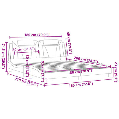 vidaXL Πλαίσιο Κρεβατιού με LED Μαύρο/Λευκό 180x200εκ. Συνθετικό Δέρμα