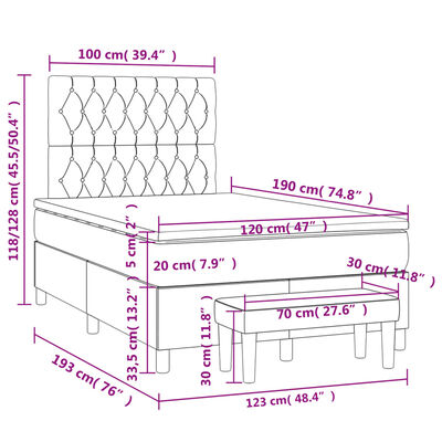 vidaXL Κρεβάτι Boxspring με Στρώμα Ανοιχτό Γκρι 120x190 εκ. Υφασμάτινο