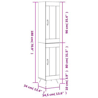 vidaXL Μπουφές Sonoma Γκρι 34,5 x 34 x 180 εκ. από Επεξεργασμένο Ξύλο