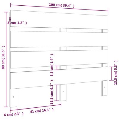 vidaXL Κεφαλάρι Κρεβατιού Γκρι 100 x 3 x 80 εκ. από Μασίφ Ξύλο Πεύκου