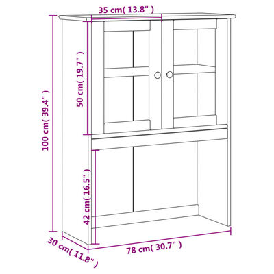 vidaXL Πάνω Ντουλάπι-Βιτρίνα VIGO Γκρι 78x30x100 εκ. Μασίφ Ξύλο Πεύκου