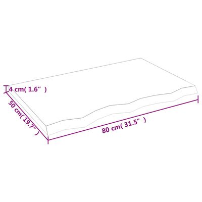 vidaXL Επιφ Τραπεζιού Αν Καφέ 80x50x(2-4)εκ. Επεξ. Μασίφ Ξύλο Δρυός