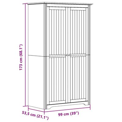 vidaXL Ντουλάπα BODO Λευκή 99x53,5x173 εκ. από Μασίφ Ξύλο Πεύκου