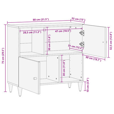 vidaXL Βοηθητικό Ντουλάπι 80 x 33 x 75 εκ. από Μασίφ Ξύλο Μάνγκο